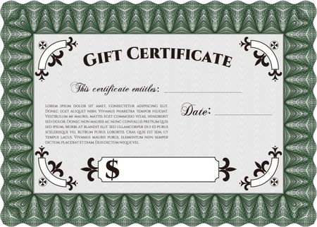 Formal Gift Certificate. Detailed.Complex background. Sophisticated design. 
