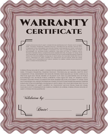 Sample Warranty template. Very Customizable. With sample text. Complex frame design. 