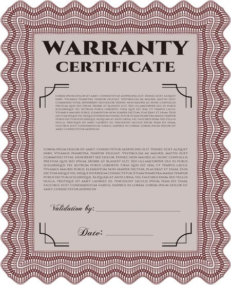 Sample Warranty template. Very Customizable. With sample text. Complex frame design.