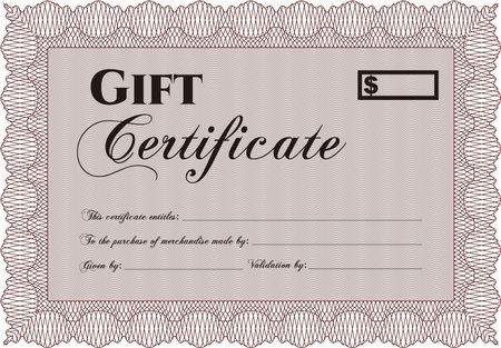 Gift certificate template. Elegant design. With guilloche pattern. Vector illustration.