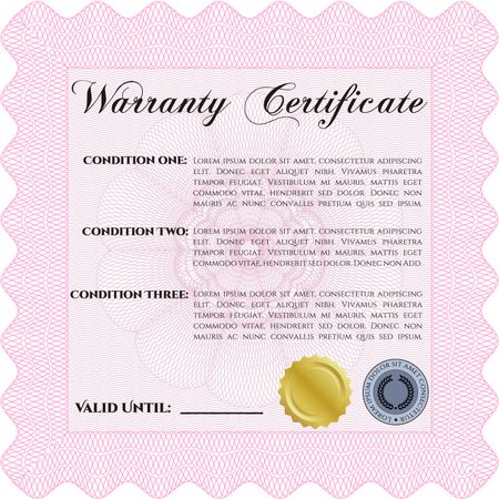 Sample Warranty. Complex border. Very Customizable. With background. 