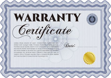 Sample Warranty template. Complex border. With background. Vector illustration. 