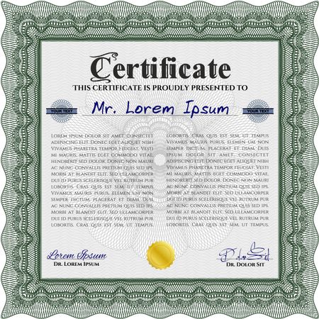 Certificate template or diploma template. Superior design. Complex background. Vector pattern that is used in currency and diplomas.Green color.