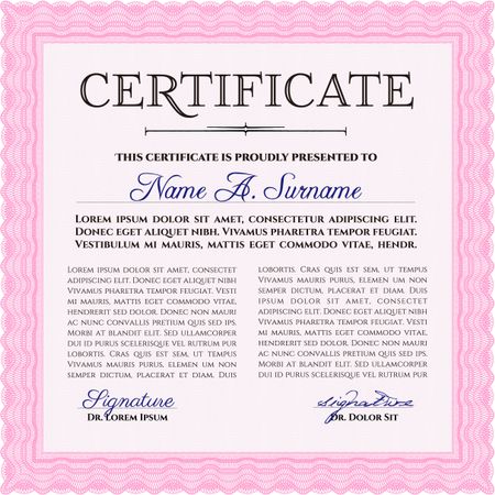 Pink Awesome Certificate templateMoney Pattern. Award. With great quality guilloche pattern. 