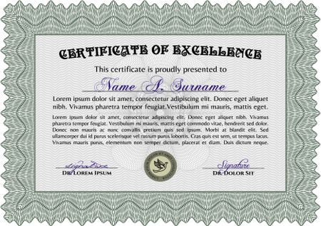 Green Awesome Certificate templateMoney Pattern. Award. With great quality guilloche pattern. 
