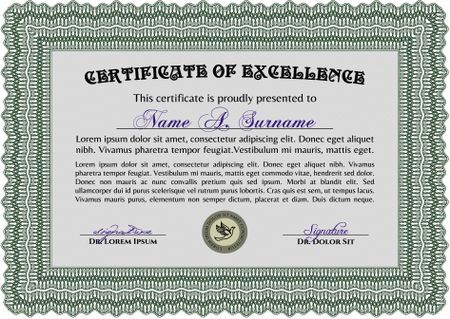 Green Awesome Certificate templateMoney Pattern. Award. With great quality guilloche pattern. 