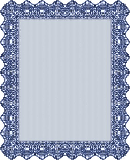 Blue Diploma. With background. Border, frame. Good design. 