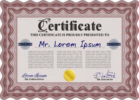 Awesome Certificate templateWith great quality guilloche pattern. Award. Money Pattern. Red color.