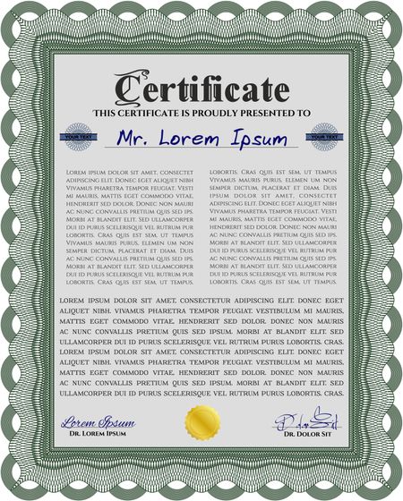 Green Awesome Certificate templateWith great quality guilloche pattern. Award. Money Pattern. 