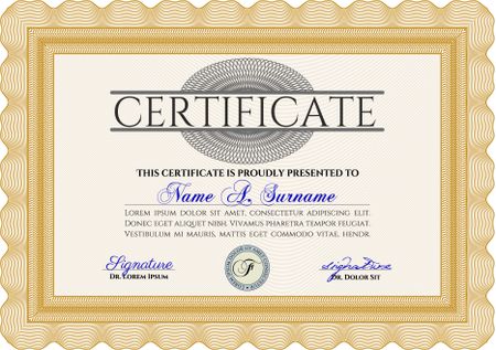 Orange Classic Certificate or Diploma templateMoney Pattern design. 