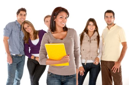 Casual group of students smiling isolated over white
