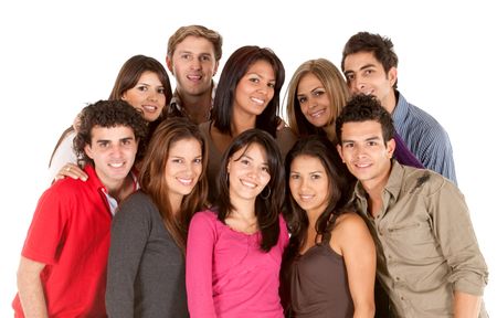 Casual group of young people isolated over white