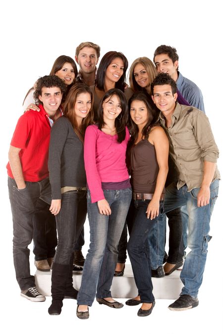 Happy group of people smiling isolated on white