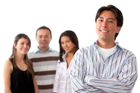 Casual group of people led by a man isolated