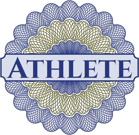 Athlete inside money style emblem or rosette