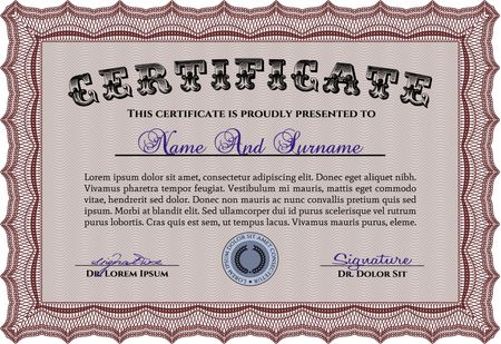 Sample Certificate. With linear background. Modern design. Frame certificate template Vector. Red color.