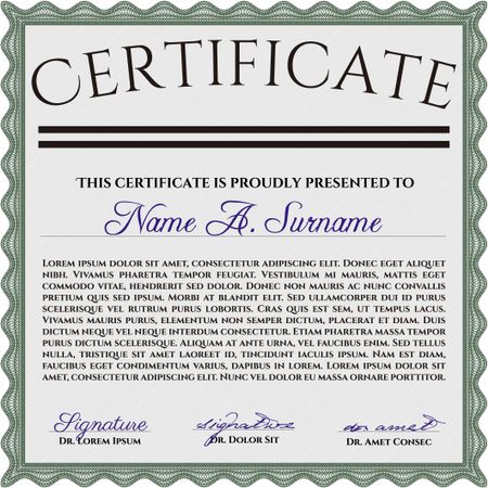 Sample Certificate. With linear background. Modern design. Frame certificate template Vector. Green color.