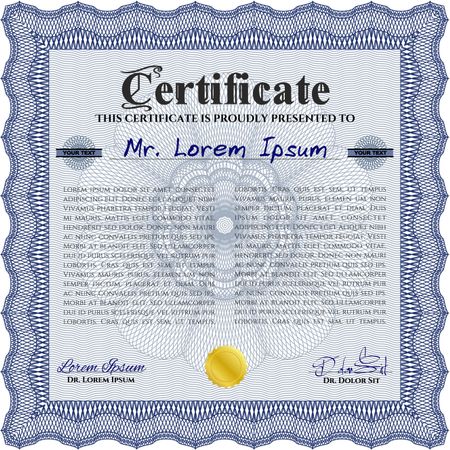 Sample Certificate. With linear background. Modern design. Frame certificate template Vector. Blue color.