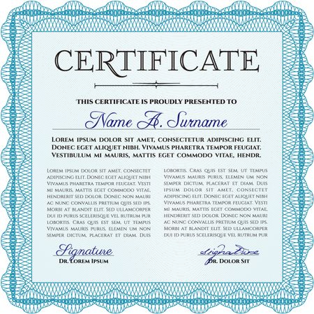 Sample Certificate. With linear background. Modern design. Frame certificate template Vector. Light blue color.