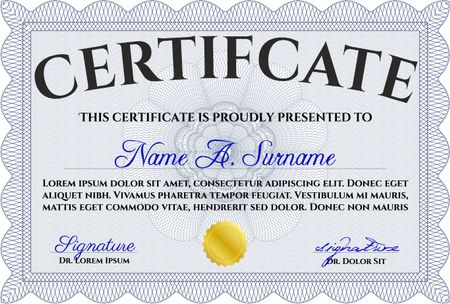 Classic Certificate or Diploma template. Money Pattern design. Blue color.