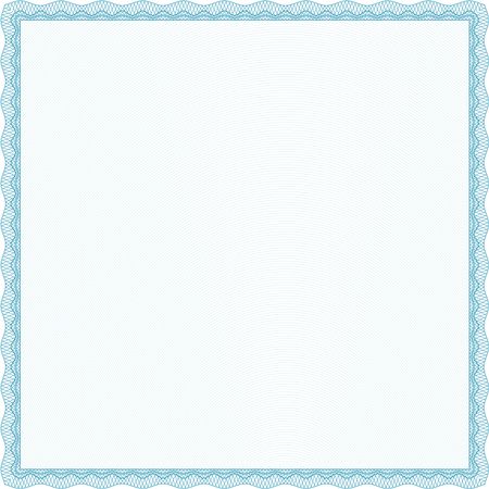 Light blue Certificate of achievement. Diploma of completion. With guilloche pattern and background. Sophisticated design. 