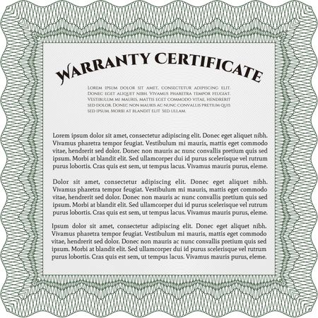Sample Warranty certificate. With complex linear background. Vector illustration. Excellent complex design. 
