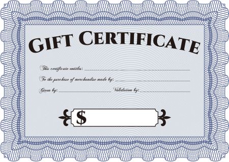 Retro Gift Certificate template. Artistry design. Border, frame. With linear background. 