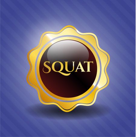 Squat golden badge or emblem