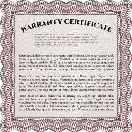 Sample Warranty certificate. With complex linear background. Artistry design. Vector illustration. 