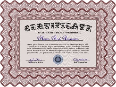 Diploma template. Border, frame. Excellent design. With background. Red color.