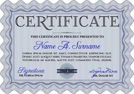 Blue Certificate or diploma template. Cordial design. Customizable, Easy to edit and change colors. Easy to print.