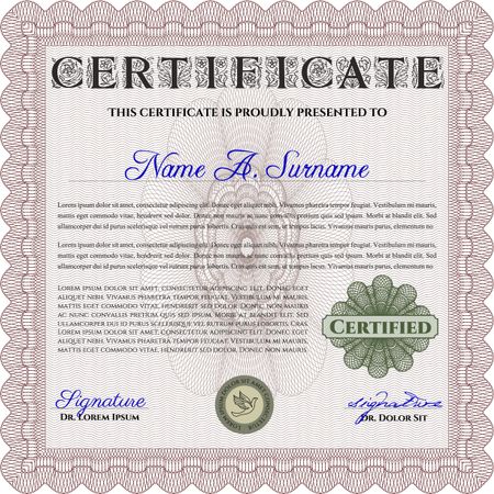 Red Classic Certificate or Diploma template. Money Pattern design. 