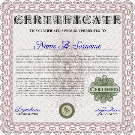 Red Classic Certificate or Diploma template. Money Pattern design.