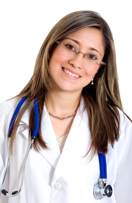 female doctor portrait over a white background