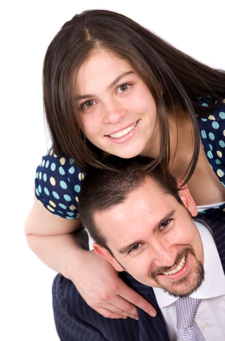 couple of lovers having fun - over a white background