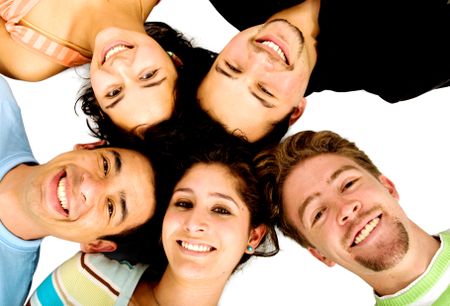 Casual group of people smiling - isolated over a white background
