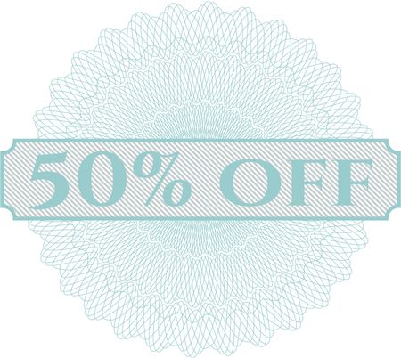 50% Off inside money style emblem or rosette