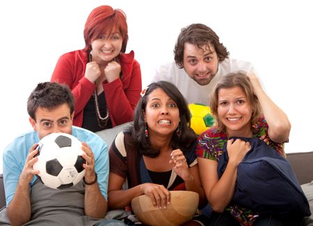 Worried group of people watching football isolated
