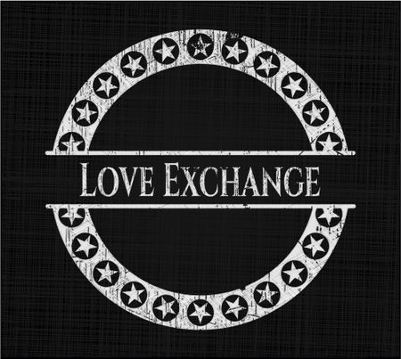 Love Exchange chalkboard emblem on black board