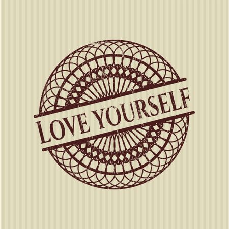 Love Yourself rubber stamp with grunge texture