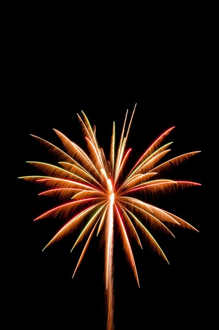 Burst of fireworks with feathery streaks and copy space