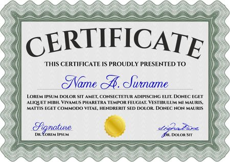 Green Sample Diploma. Frame certificate template Vector. With linear background. Elegant design. 