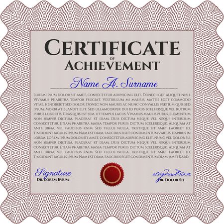 Classic Certificate template. Award. Money Pattern. With great quality guilloche pattern. Red color.