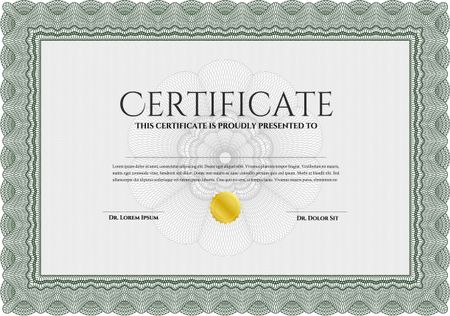 Diploma template or certificate template. Vector pattern that is used in money and certificate. Artistry design. With quality background. Green color.