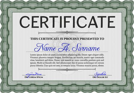 Certificate or diploma template. Customizable, Easy to edit and change colors. Cordial design. Easy to print. Green color.