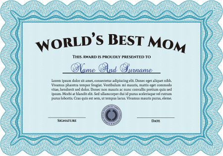 World's Best Mother Award Template. Lovely design. Customizable, Easy to edit and change colors. Complex background. 