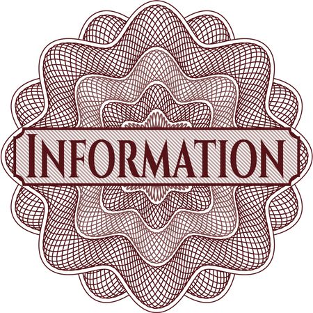Information inside money style emblem or rosette