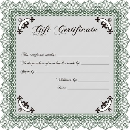 Retro Gift Certificate template. Border, frame. Artistry design. With complex linear background. 