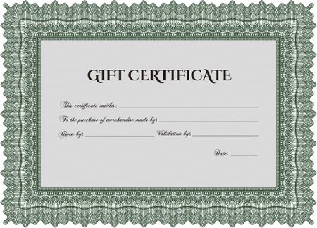 Vector Gift Certificate template. With guilloche pattern and background. Vector illustration. Excellent complex design.