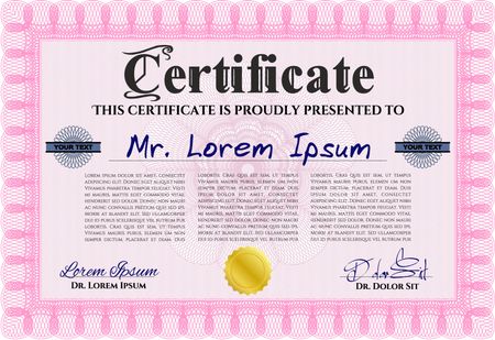 Diploma template or certificate template. Artistry design. Vector pattern that is used in money and certificate. With quality background. Pink color.